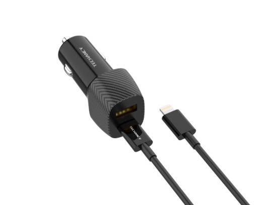 Techancy Carregador De Carro 48W,Usb+Usb C ,Com Cabo Usb-C Para Lightning Preto Techancy Carregador De Carro 48W,Usb+Usb C ,Com Cabo Usb-C Para Lightning Preto