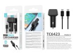 Cargador de coche Techancy 48W,Usb+Usb C ,Con cable Usb-C a Usb-C Negro