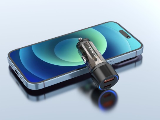 Techancy Carregador De Carro 51W,Usb+Usb-C TC6424 Preto