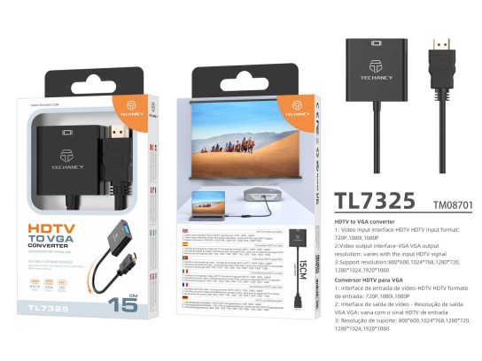 Techancy Cavo di conversione da Hdmi a Vga TL7325 Nero