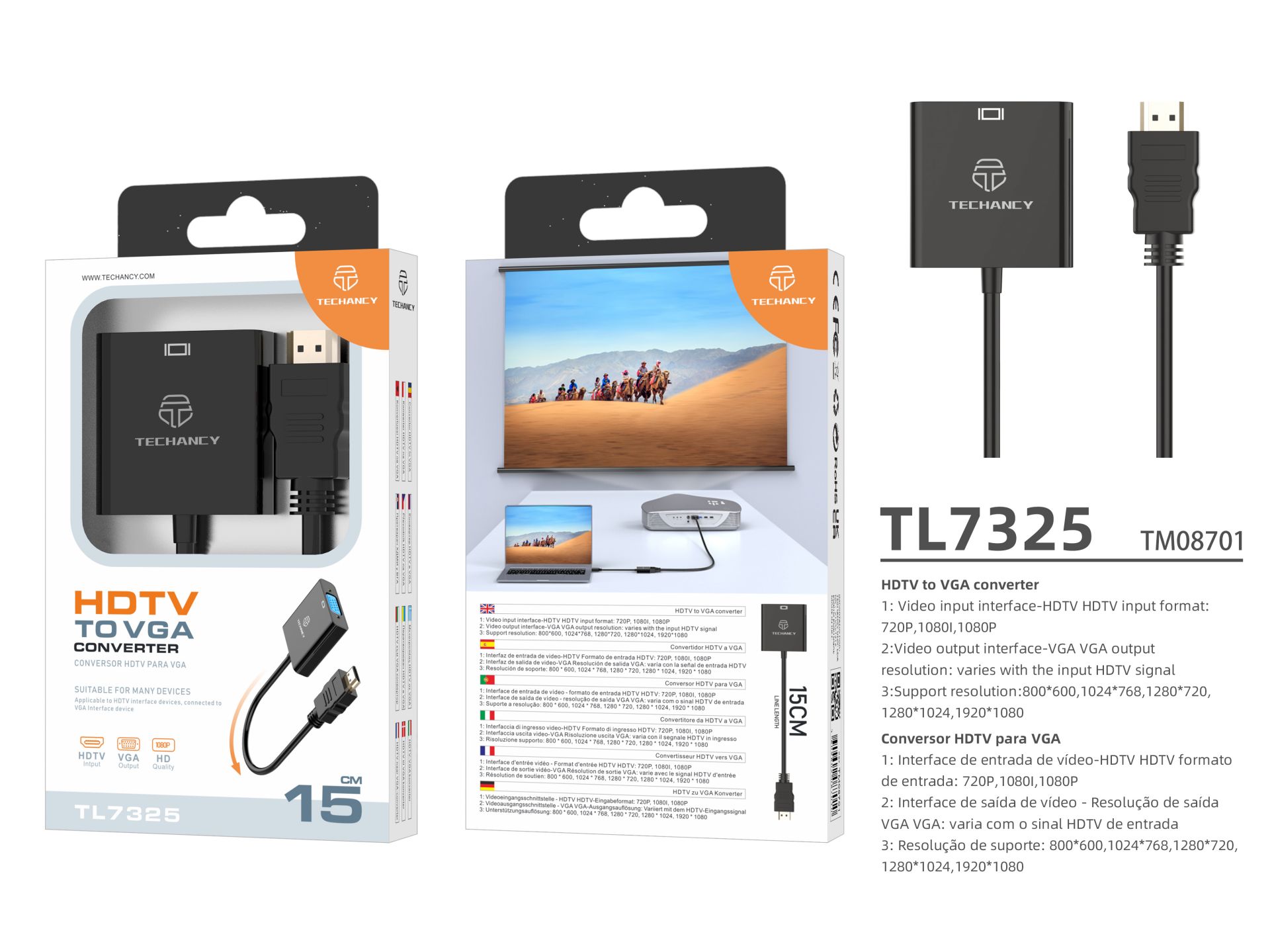 Techancy Cavo di conversione da Hdmi a Vga TL7325 Nero