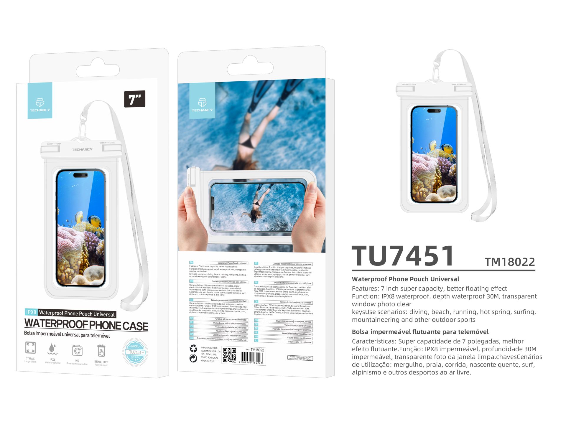 Techancy Universal Wasserdichte Handytasche 7.0 TU7451 Weiß Techancy Universal Wasserdichte Handytasche 7.0 TU7451 Weiß