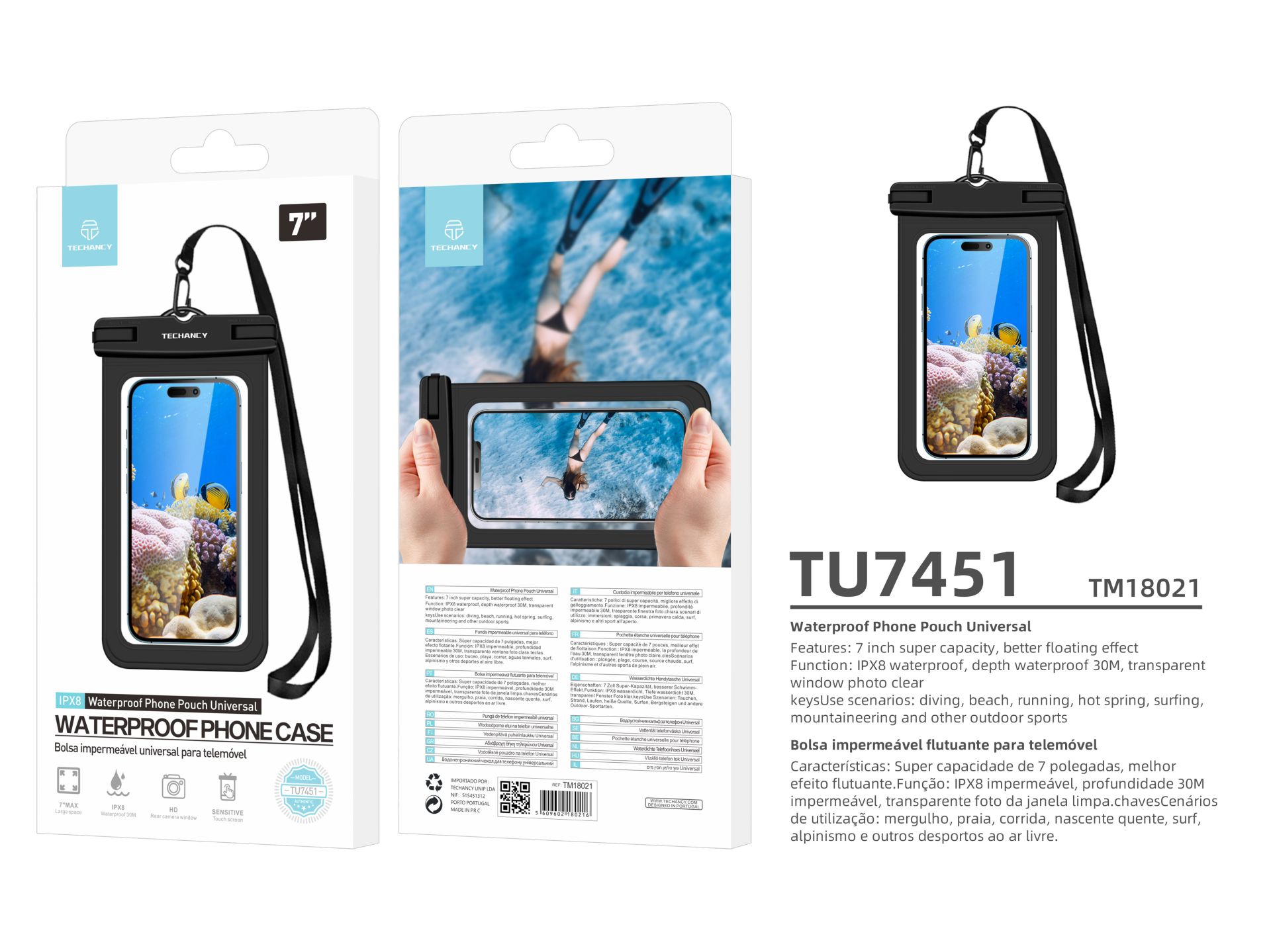 Techancy Universal Waterproof Mobile Phone Case 7.0 TU7451 Black Techancy Universal Waterproof Mobile Phone Case 7.0 TU7451 Black