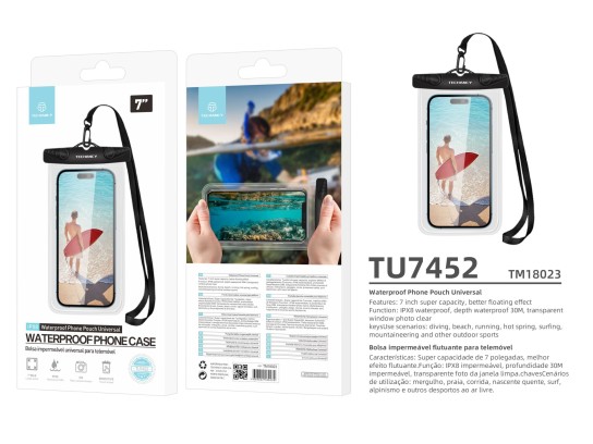 Techancy Étui universel étanche pour téléphone portable 7.0 TU7452 Noir Techancy Étui universel étanche pour téléphone portable 7.0 TU7452 Noir