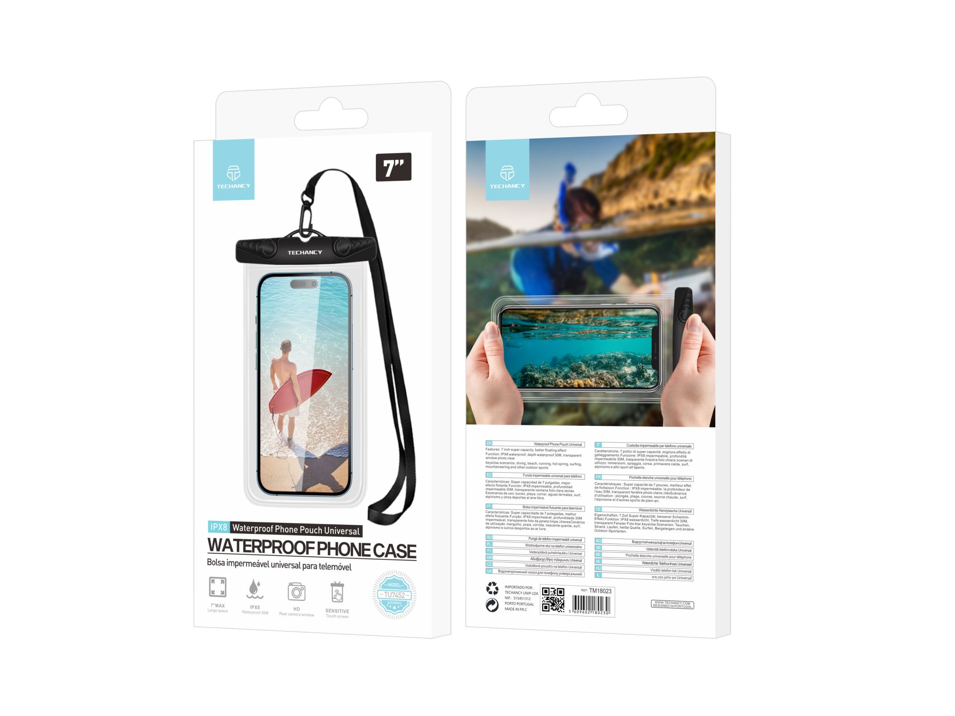 Techancy Étui universel étanche pour téléphone portable 7.0 TU7452 Noir Techancy Étui universel étanche pour téléphone portable 7.0 TU7452 Noir