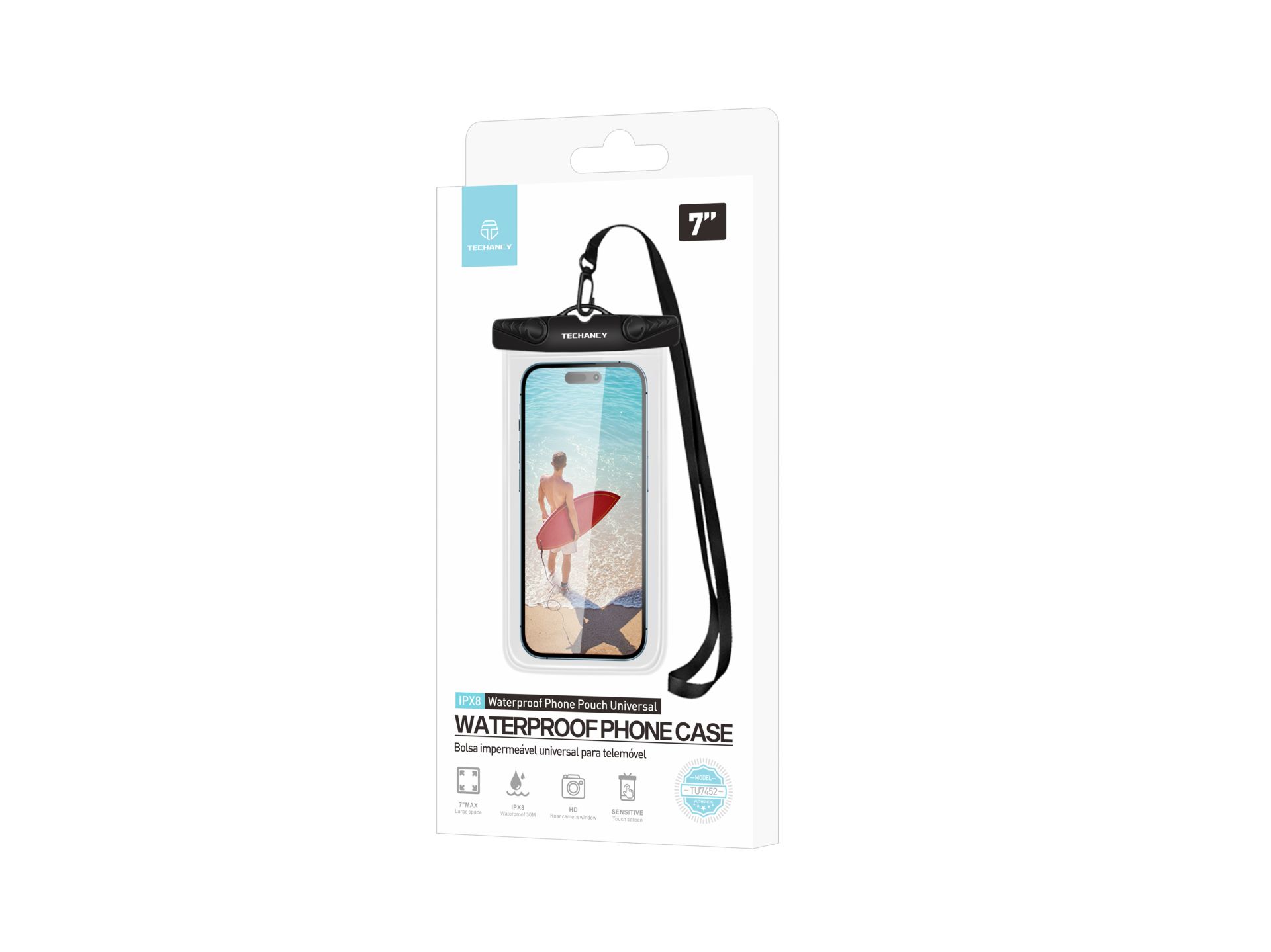 Techancy Étui universel étanche pour téléphone portable 7.0 TU7452 Noir Techancy Étui universel étanche pour téléphone portable 7.0 TU7452 Noir