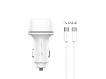 Car Charger Pd20W + Qc3.018W 38 W White + Typec-Typec Pd Cable