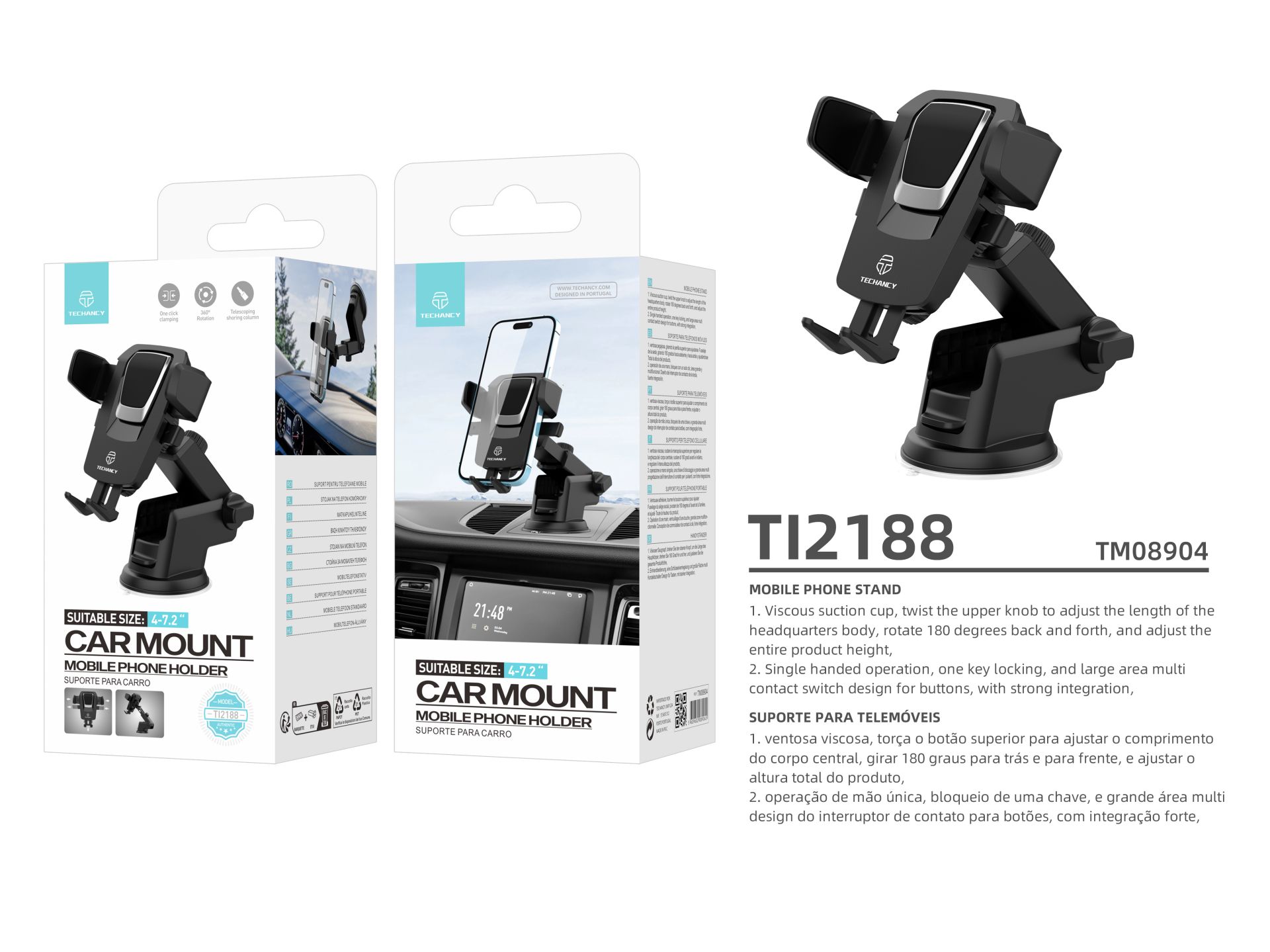 Techancy Soporte Universal Para Móvil Negro/Plateado Techancy Soporte Universal Para Móvil Negro/Plateado
