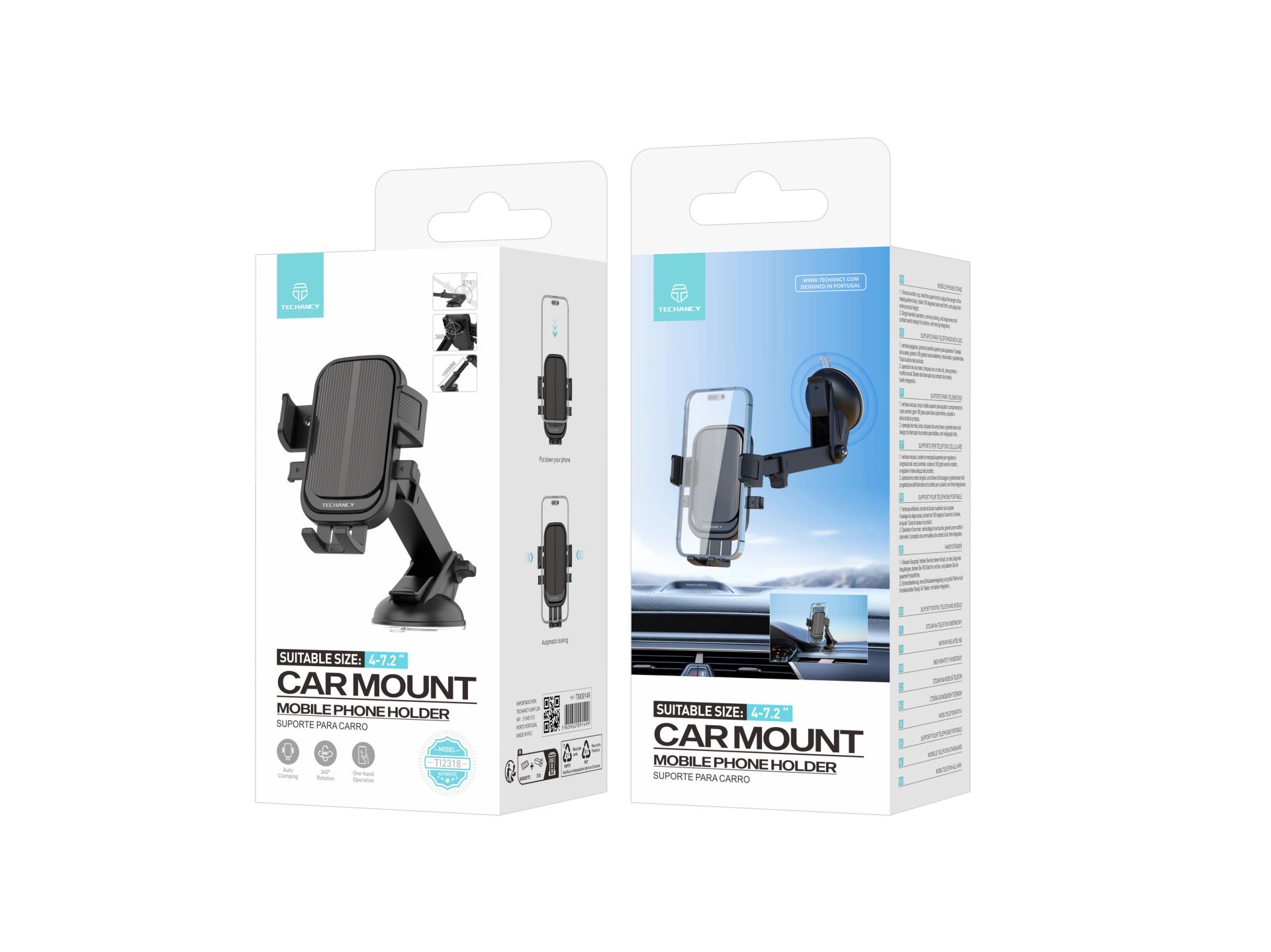 Techancy Mobile Car Holder, Soporte Ajustable Con Ventosa Fuerte Y Rotación De 360° Libera Todos Los Techancy Mobile Car Holder, Soporte Ajustable Con Ventosa Fuerte Y Rotación De 360° Libera Todos Los
