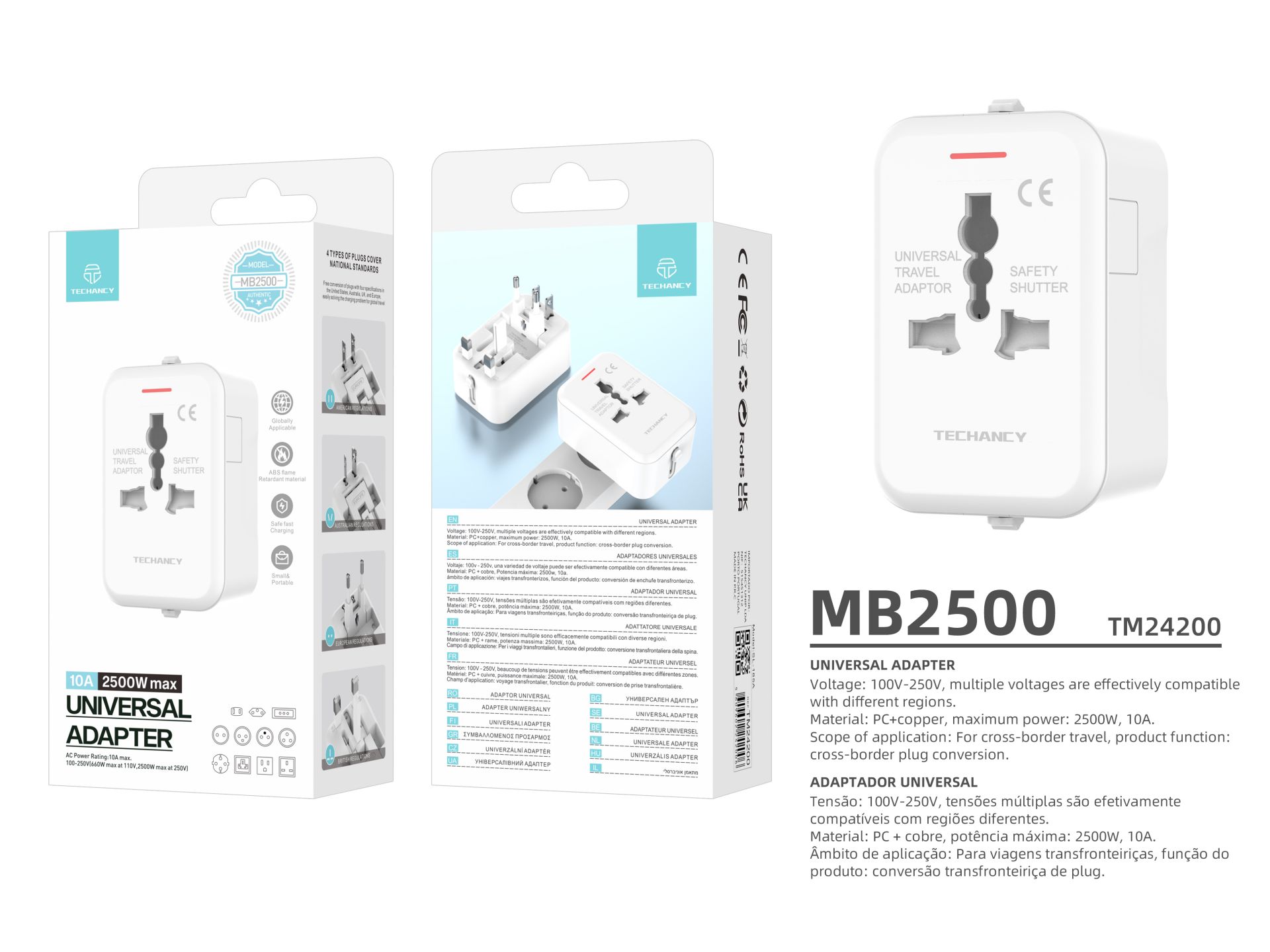 Techancy Travel Adapter, Universal Socket Adapter, Travel Socket For Over 200 Countries, Adapter, Co Techancy Travel Adapter, Universal Socket Adapter, Travel Socket For Over 200 Countries, Adapter, Co