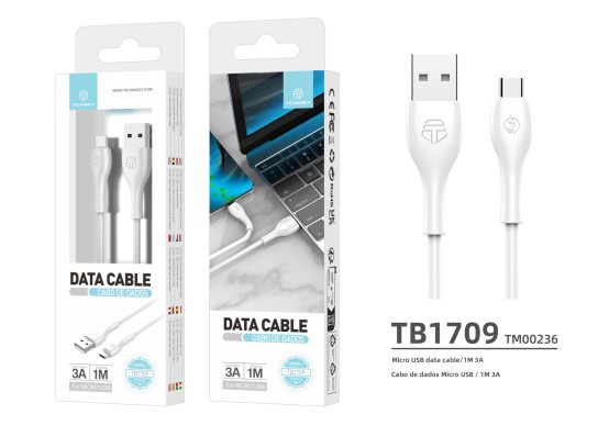 Techancy Pvc Data Cable 1M Micro Usb Blanc 3A TB1709 Techancy Pvc Data Cable 1M Micro Usb Blanc 3A TB1709