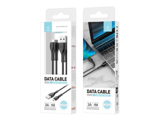 Techancy Cable De Datos De Pvc 1M Micro Usb Negro 3A TB1709 Techancy Cable De Datos De Pvc 1M Micro Usb Negro 3A TB1709