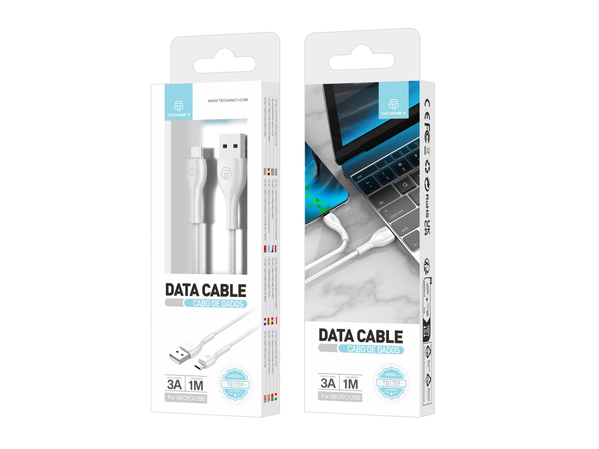 Techancy Pvc Data Cable 1M Micro Usb Blanc 3A TB1709 Techancy Pvc Data Cable 1M Micro Usb Blanc 3A TB1709