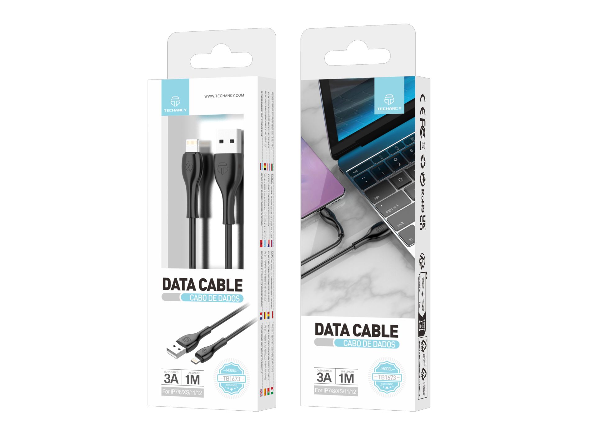 Cavo dati in Pvc Techancy 1M Lightning Nero 3A TB1673 Cavo dati in Pvc Techancy 1M Lightning Nero 3A TB1673