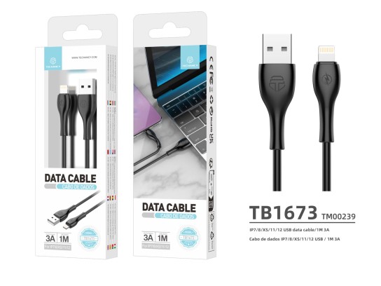 Cavo dati in Pvc Techancy 1M Lightning Nero 3A TB1673 Cavo dati in Pvc Techancy 1M Lightning Nero 3A TB1673