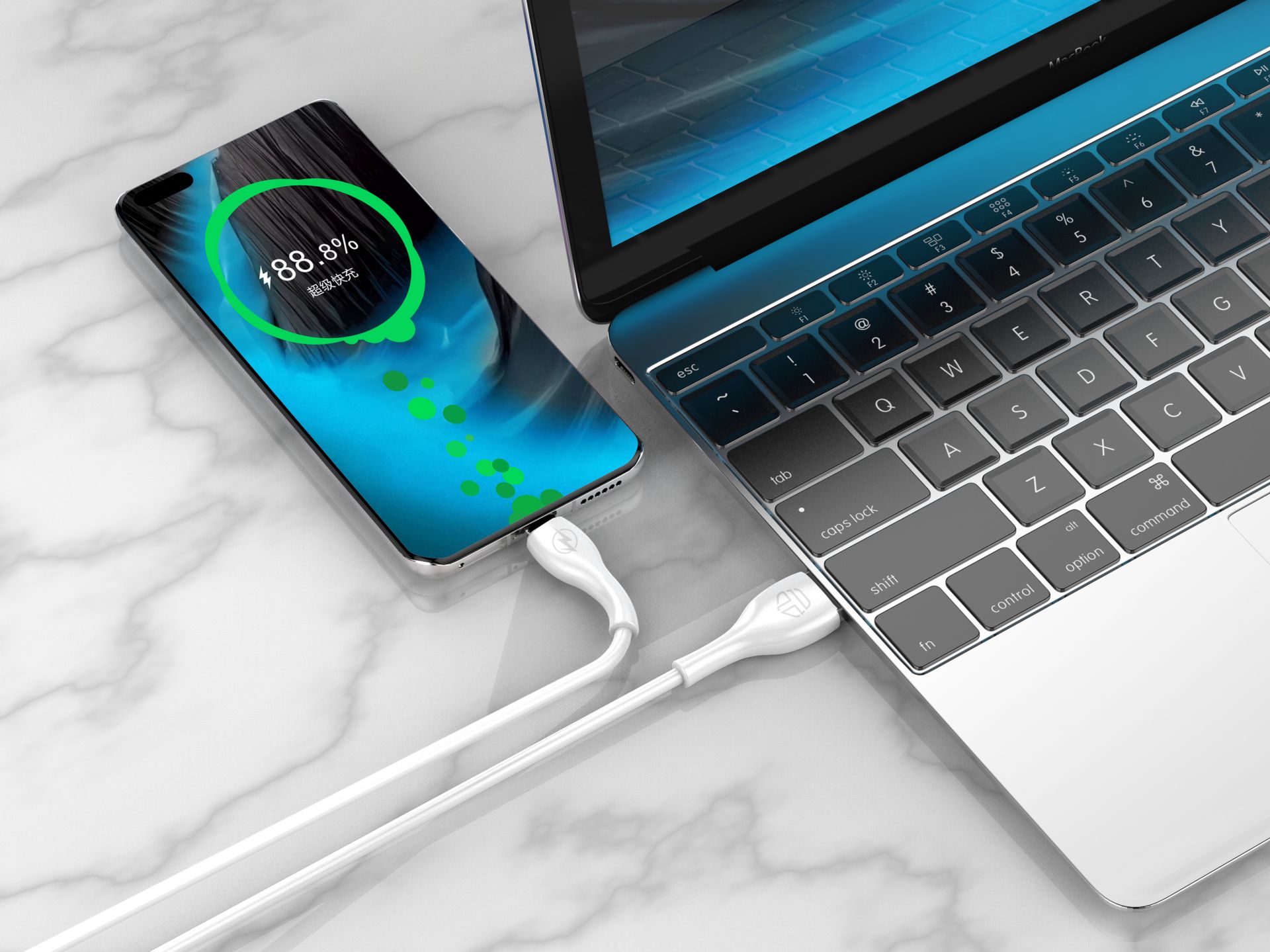 Techancy Pvc Data Cable 1M Micro Usb Blanc 3A TB1709 Techancy Pvc Data Cable 1M Micro Usb Blanc 3A TB1709