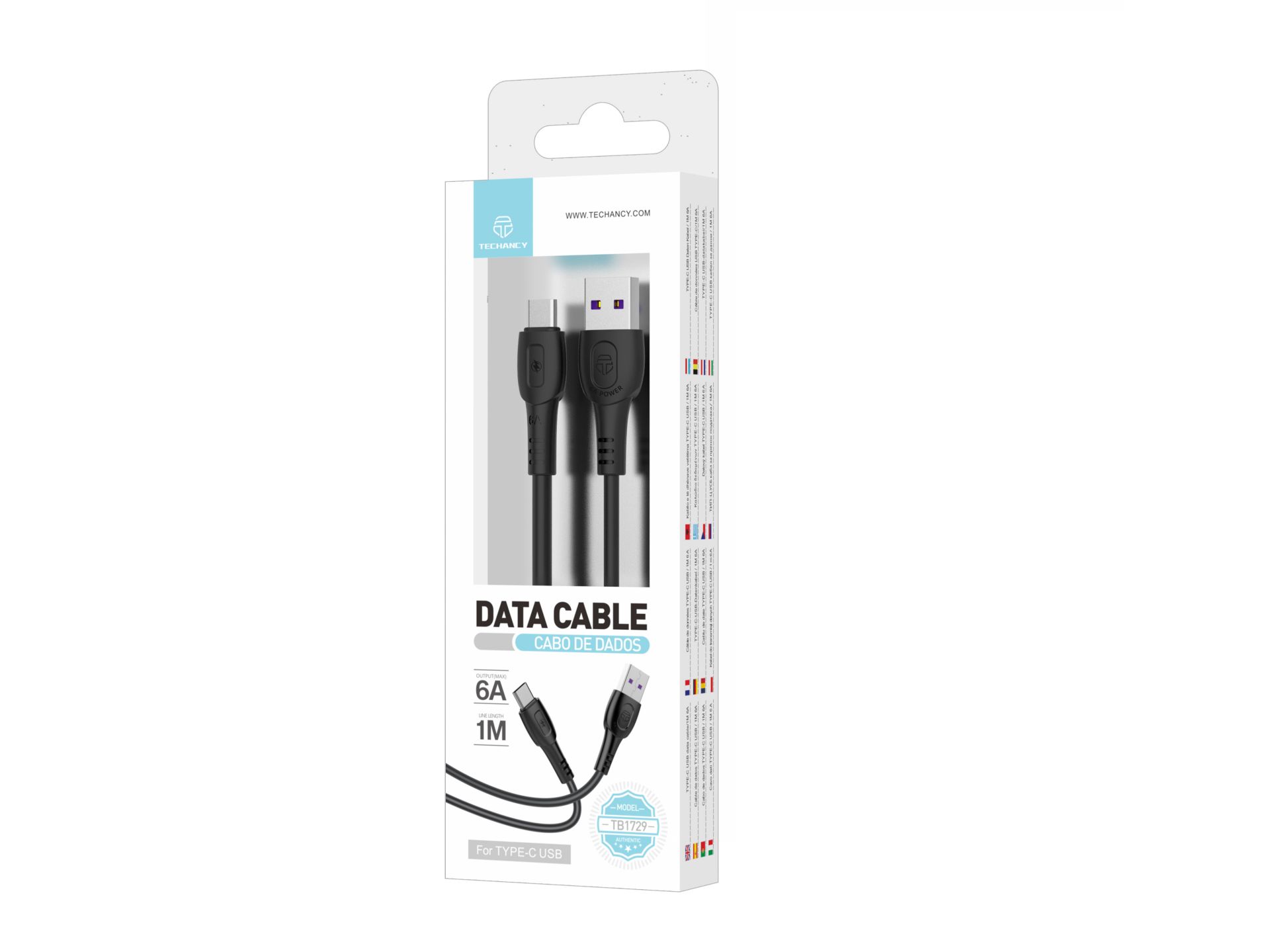 Techancy Data Cable Generation 6A Type-C 1M Black TB1729 Techancy Data Cable Generation 6A Type-C 1M Black TB1729