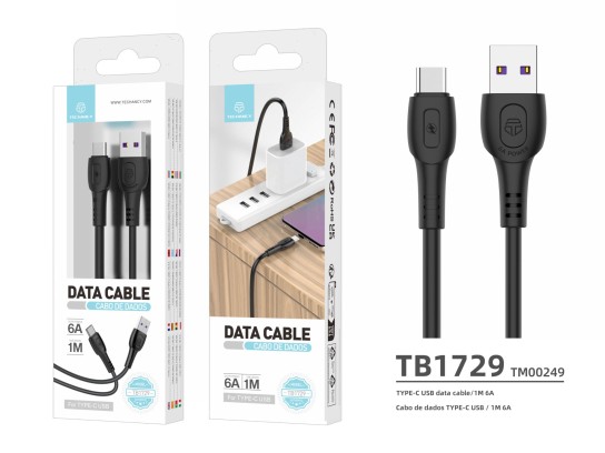 Techancy Data Cable Generation 6A Type-C 1M Black TB1729 Techancy Data Cable Generation 6A Type-C 1M Black TB1729