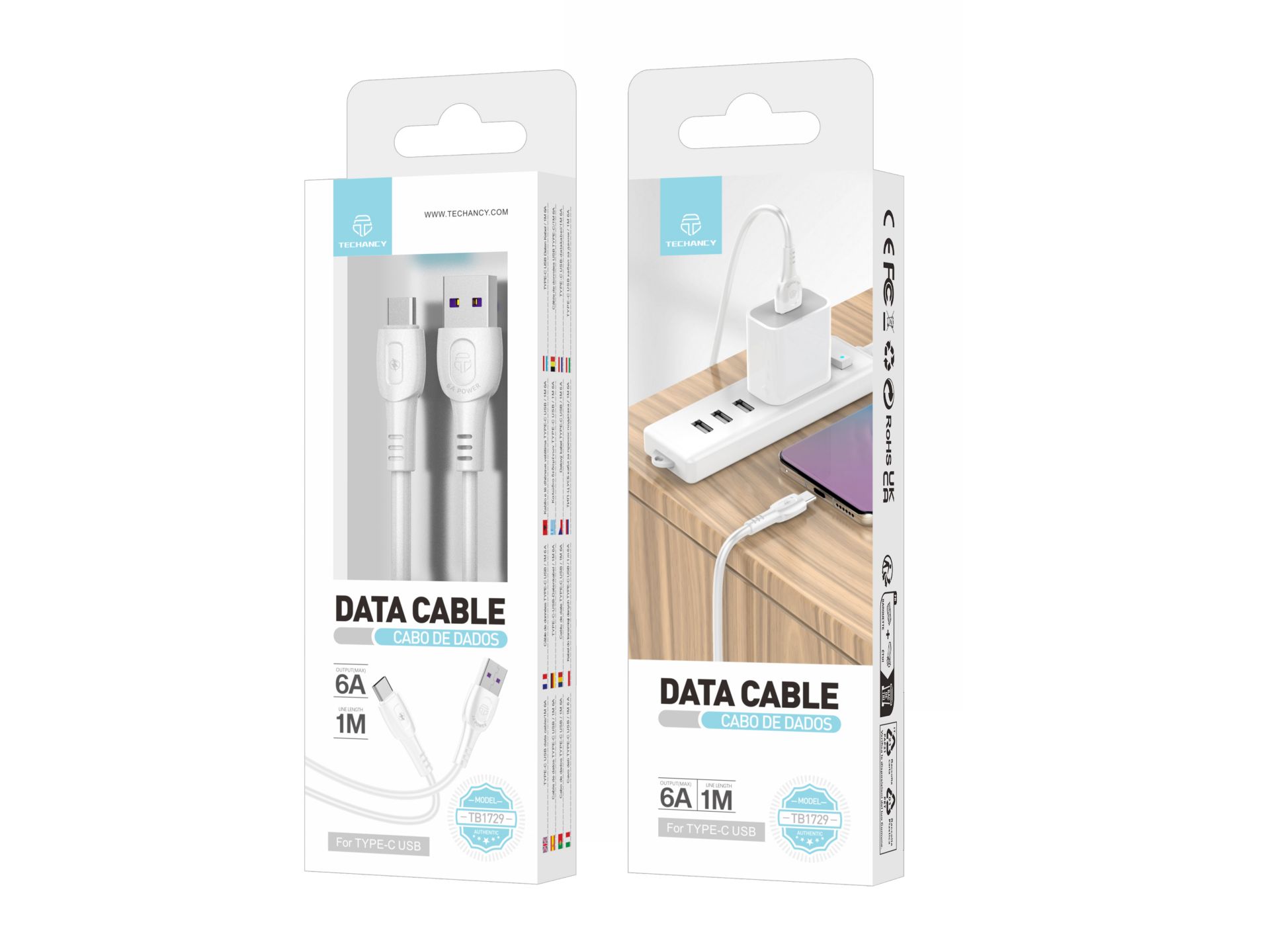 Techancy Data Cable Generation 6A Type-C 1M White TB1729 Techancy Data Cable Generation 6A Type-C 1M White TB1729