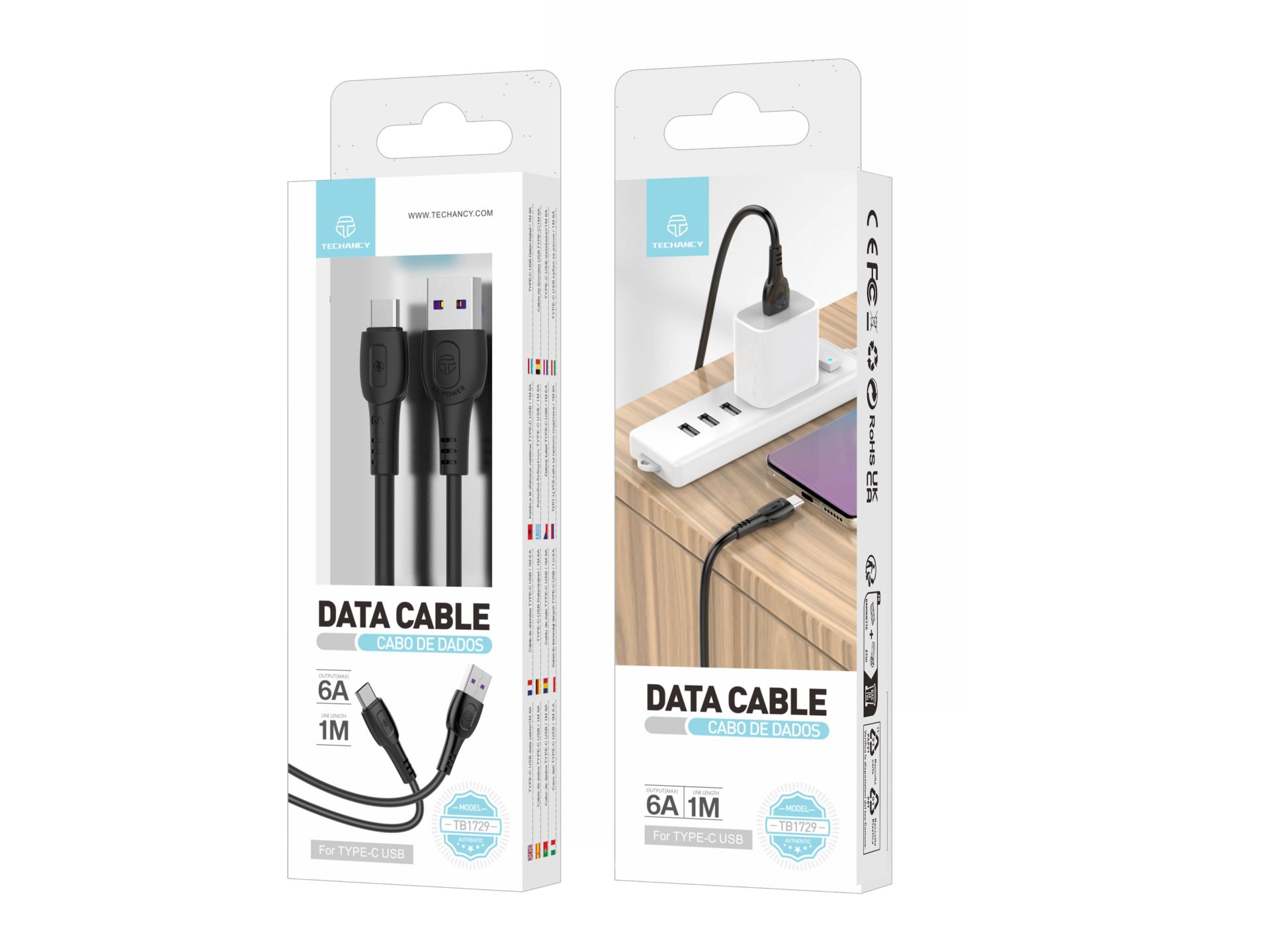 Techancy Data Cable Generation 6A Type-C 1M Black TB1729 Techancy Data Cable Generation 6A Type-C 1M Black TB1729