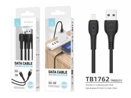 Cable de datos Techancy Generación 6A Lightning 1M Negro TB1762 Cable de datos Techancy Generación 6A Lightning 1M Negro TB1762