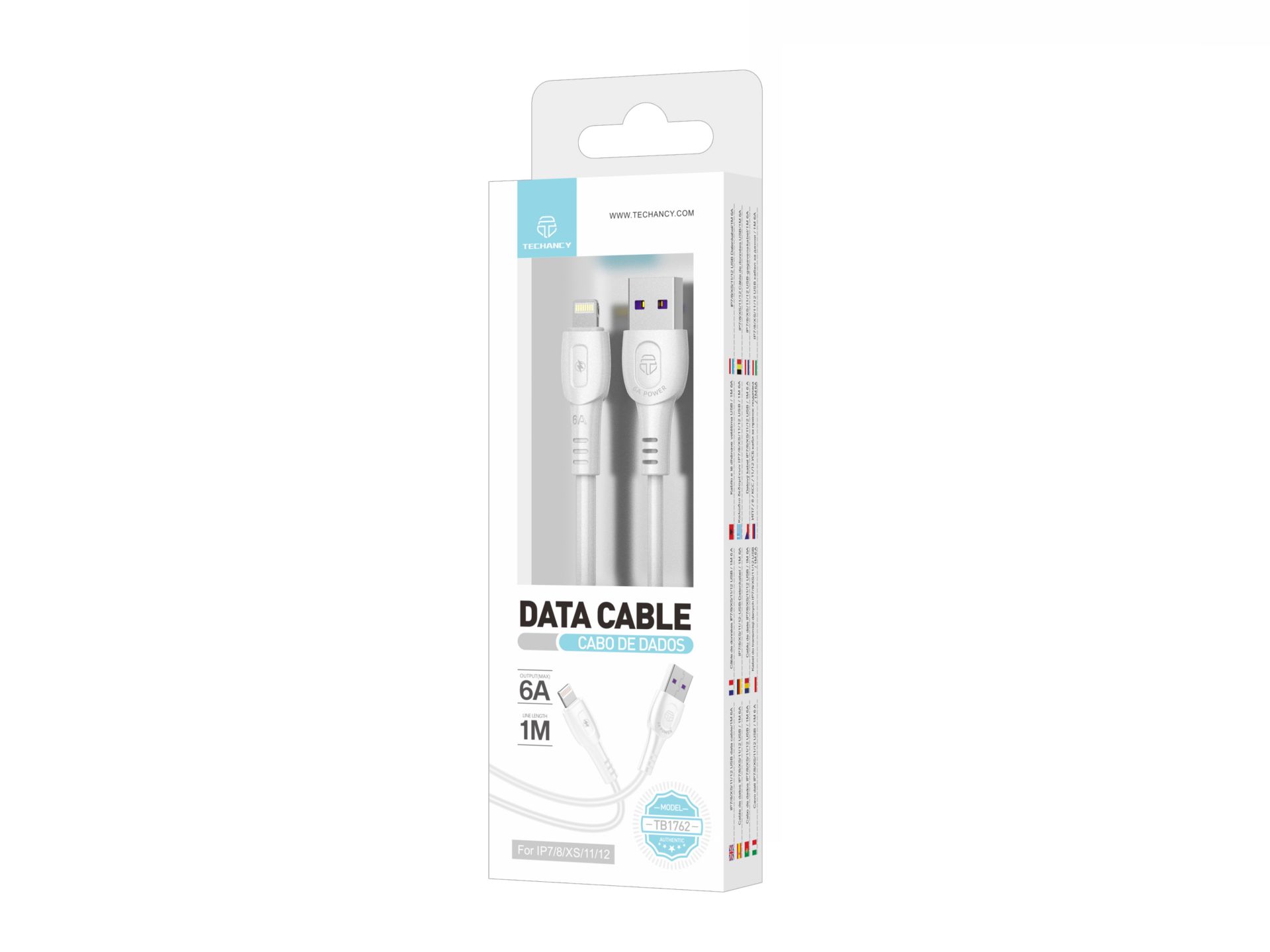 Cable de datos Techancy Generación 6A Lightning 1M Blanco TB1762 Cable de datos Techancy Generación 6A Lightning 1M Blanco TB1762