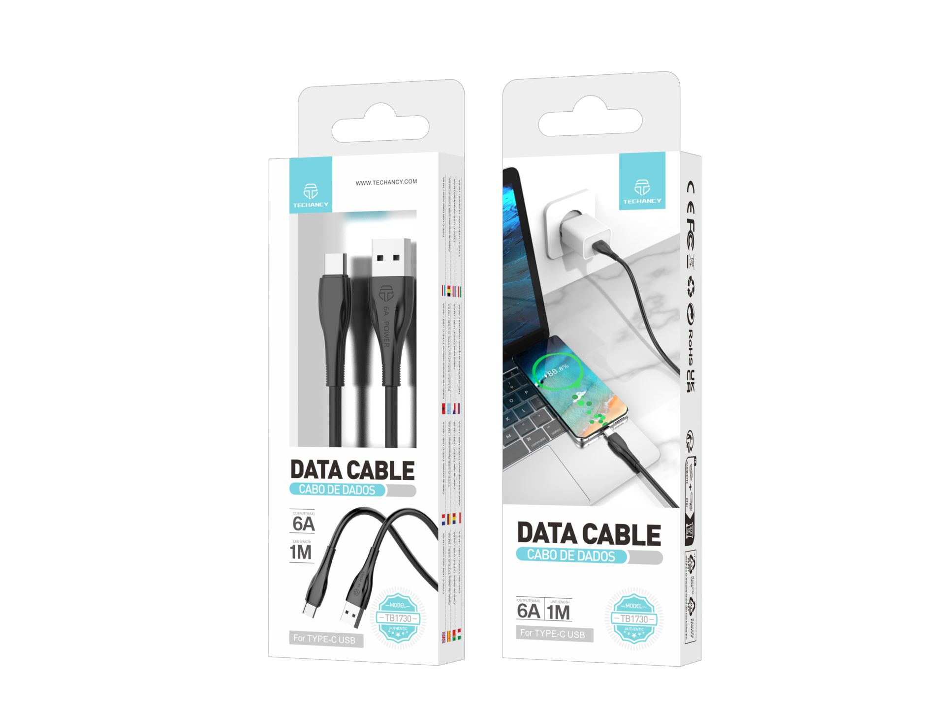 Techancy Data Cable Generation 2 6A Type-C 1M Black TB1730 Techancy Data Cable Generation 2 6A Type-C 1M Black TB1730