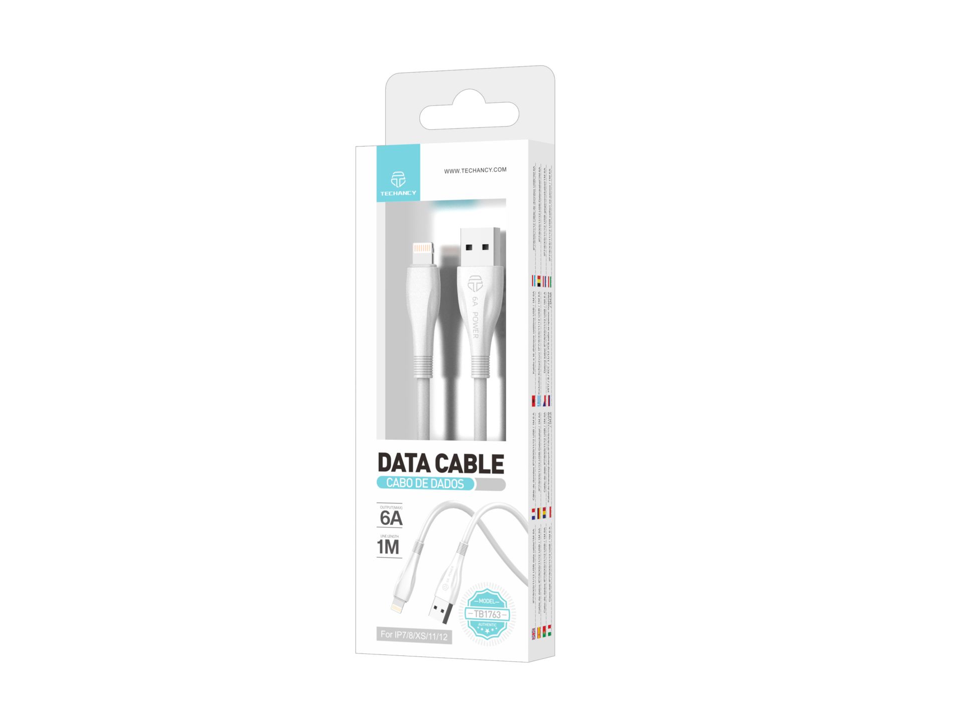 Techancy Cable de datos 2 Generación 6A Lightning 1M Blanco TB1763 Techancy Cable de datos 2 Generación 6A Lightning 1M Blanco TB1763