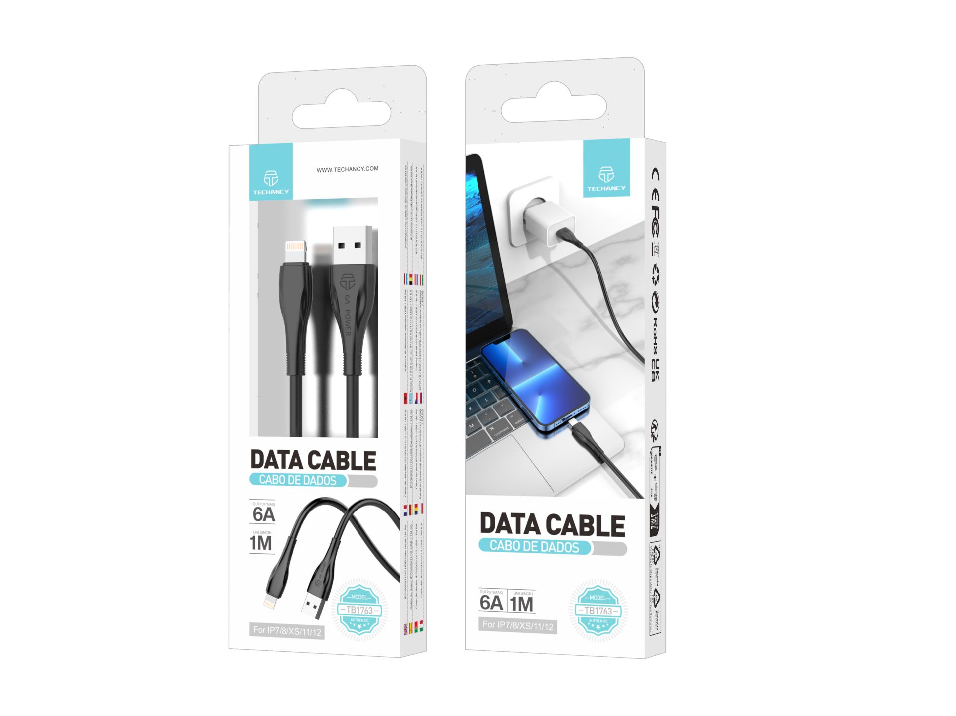 Techancy Data Cable 2 Generation 6A Lightning 1M Black TB1763 Techancy Data Cable 2 Generation 6A Lightning 1M Black TB1763