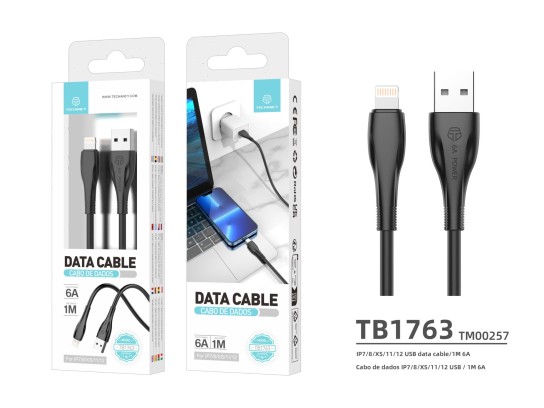 Techancy Data Cable 2 Generation 6A Lightning 1M Black TB1763 Techancy Data Cable 2 Generation 6A Lightning 1M Black TB1763