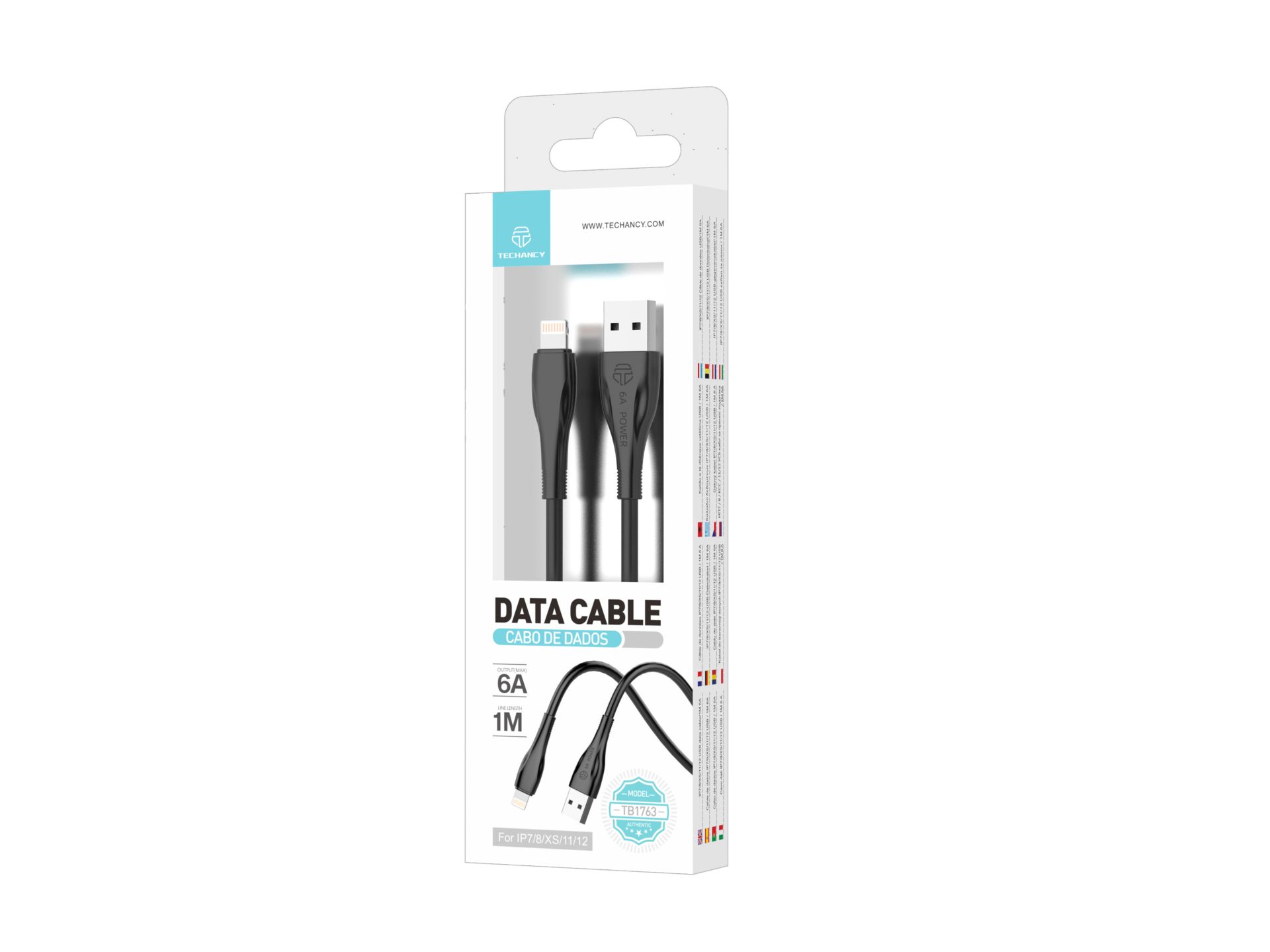 Techancy Data Cable 2 Generation 6A Lightning 1M Black TB1763 Techancy Data Cable 2 Generation 6A Lightning 1M Black TB1763