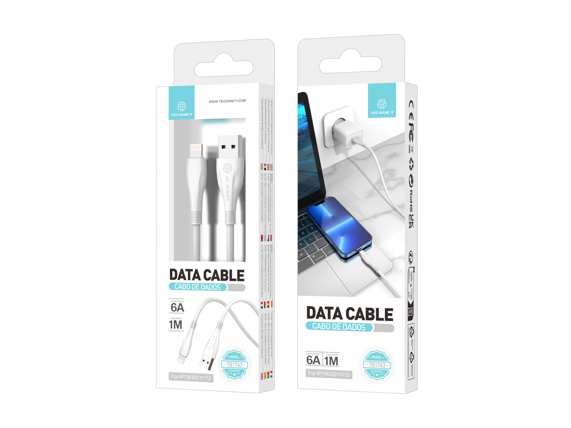 Techancy Cable de datos 2 Generación 6A Lightning 1M Blanco TB1763 Techancy Cable de datos 2 Generación 6A Lightning 1M Blanco TB1763
