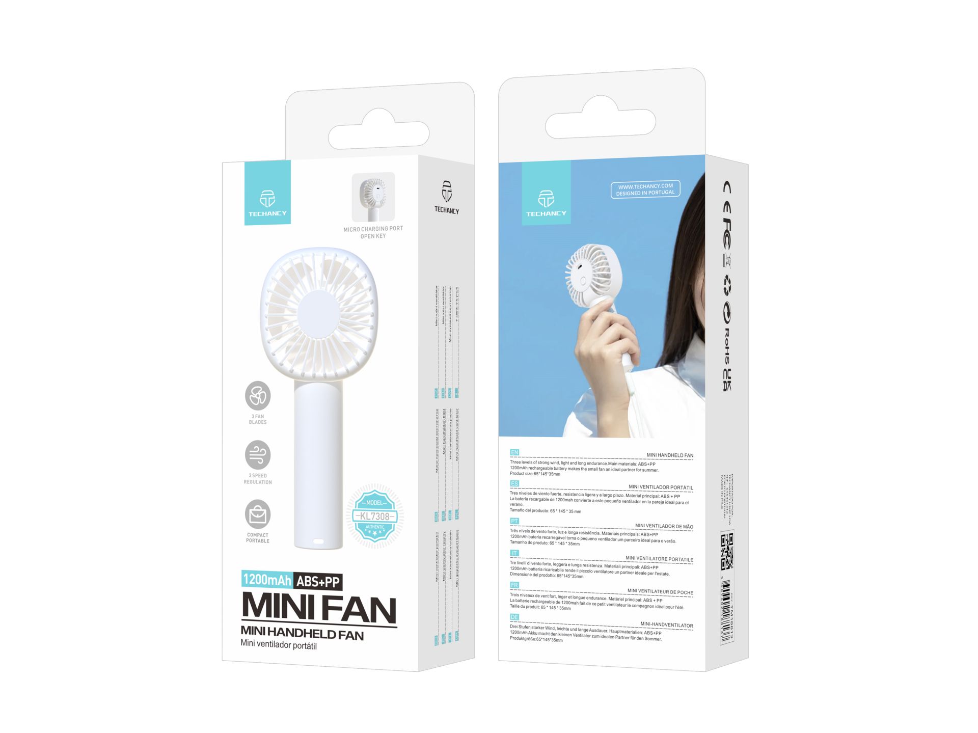 Techancy Mini Ventilatore a mano, Ventilatore a mano portatile KL7308 Techancy Mini Ventilatore a mano, Ventilatore a mano portatile KL7308