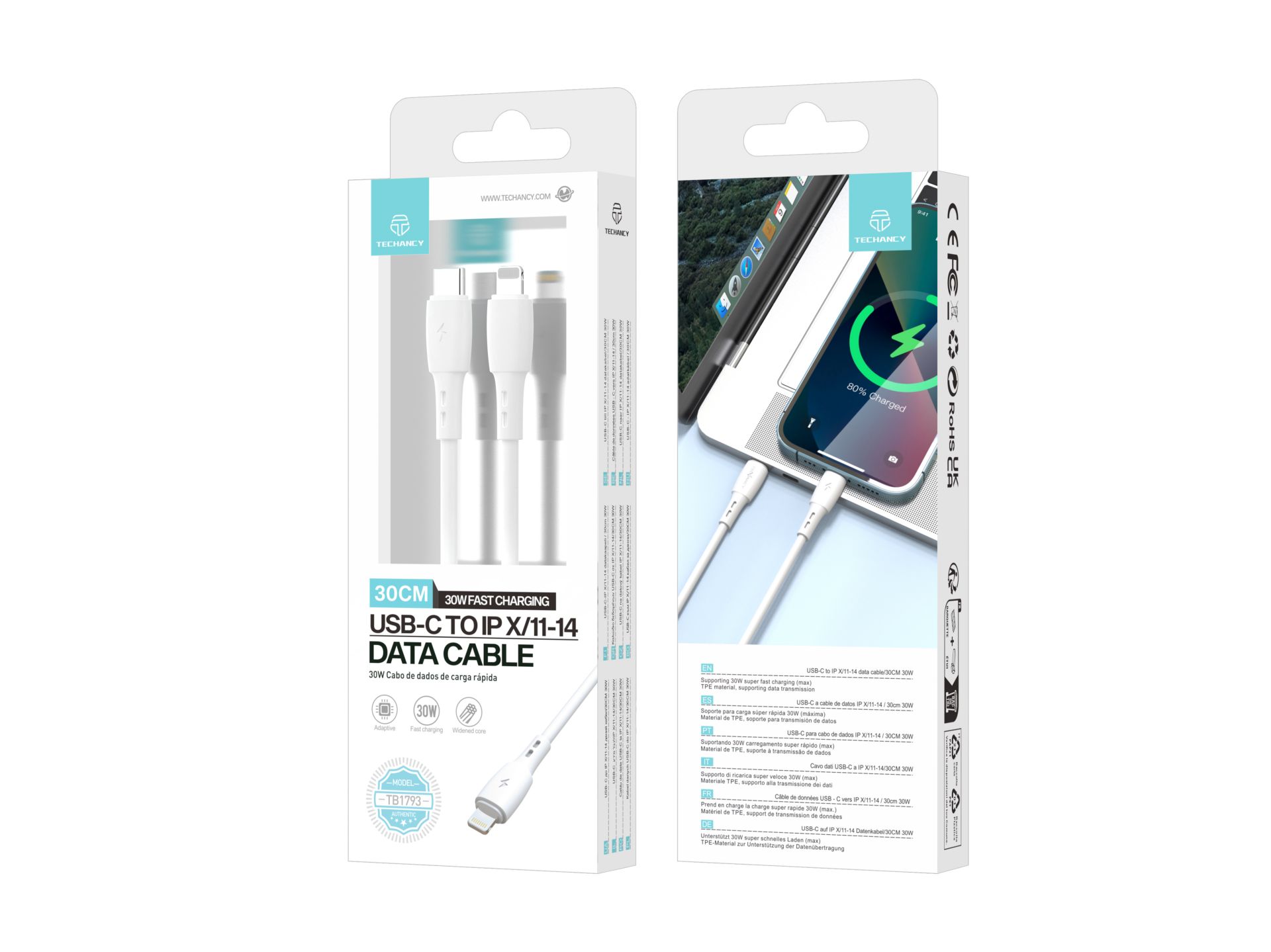 Techancy Cabo Usb C Para Lightning Curto De 30 Cm, Carregamento Rapido Techancy Cabo Usb C Para Lightning Curto De 30 Cm, Carregamento Rapido