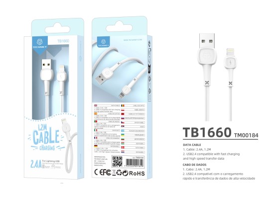 Techancy Lightning Datenkabel Pvc Macaron 1.2M 2.4A TB1660 Weiß Techancy Lightning Datenkabel Pvc Macaron 1.2M 2.4A TB1660 Weiß