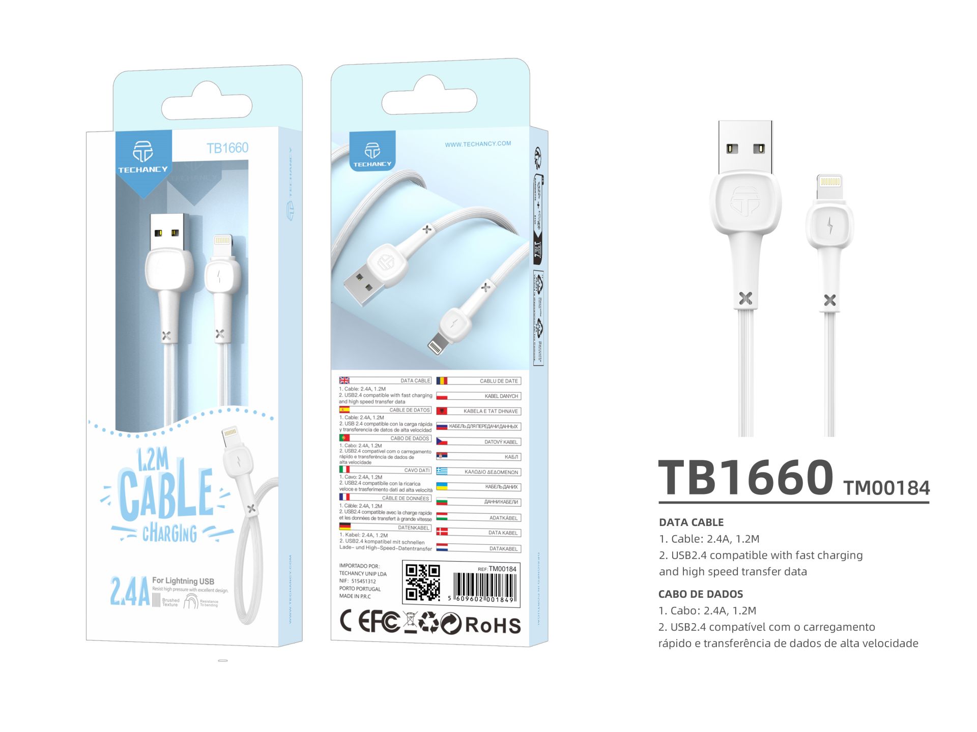 Techancy Lightning Datenkabel Pvc Macaron 1.2M 2.4A TB1660 Weiß Techancy Lightning Datenkabel Pvc Macaron 1.2M 2.4A TB1660 Weiß