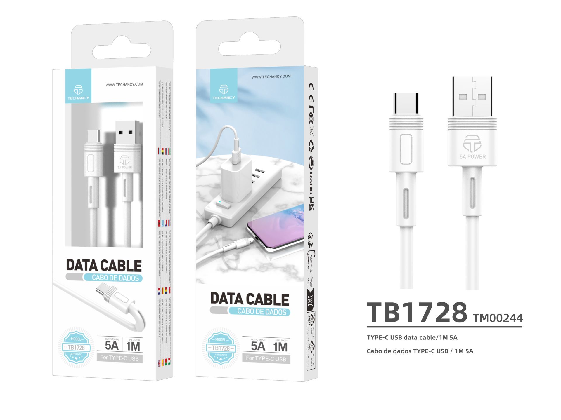 Techancy Jt Macaron Datenkabel 5A Typ-C 1M TB1728 Weiß Techancy Jt Macaron Datenkabel 5A Typ-C 1M TB1728 Weiß