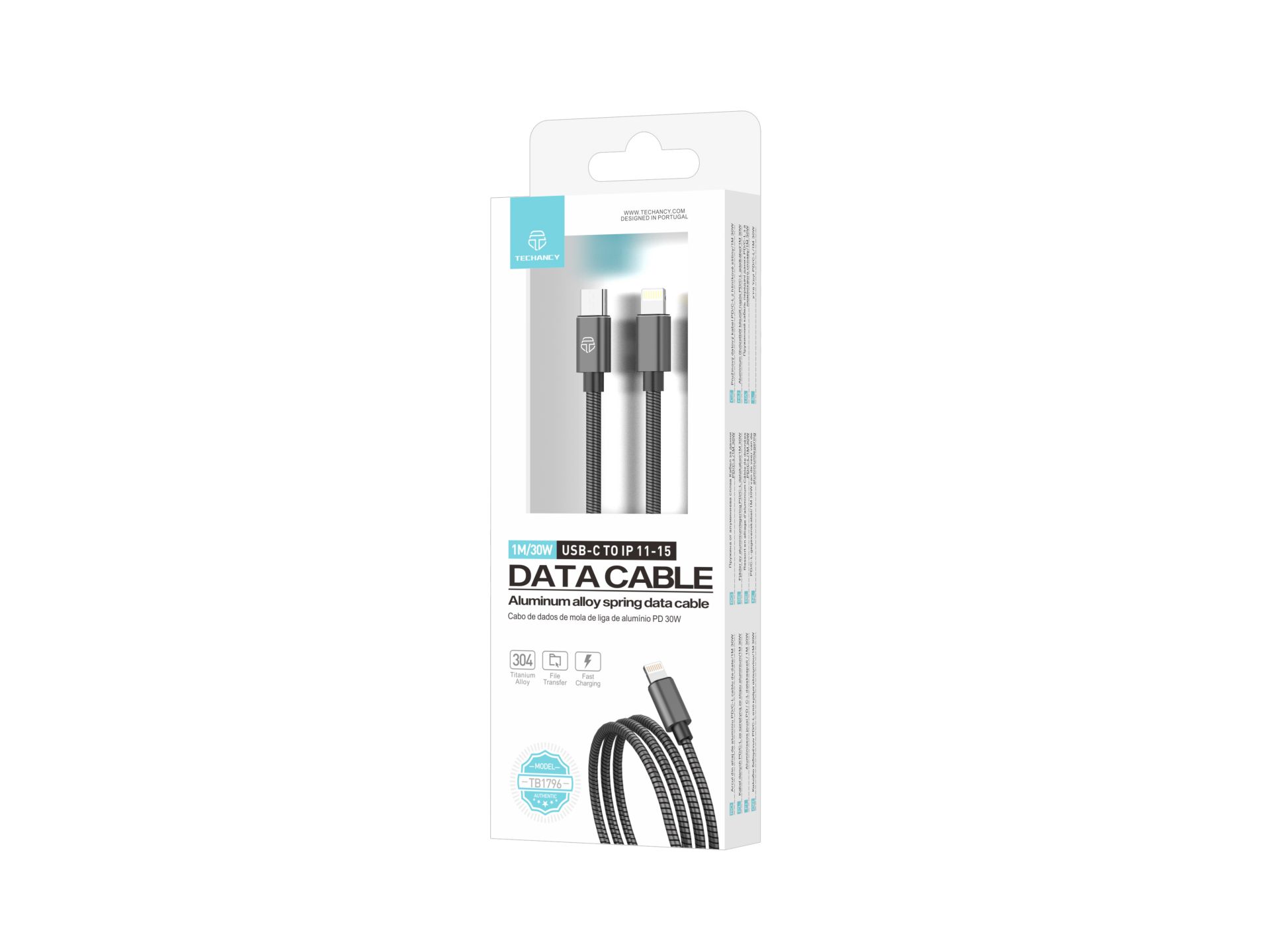 Techancy Cabo Usb -C Para Lightning Aluminio 30W 1M TB1796 Cinza Techancy Cabo Usb -C Para Lightning Aluminio 30W 1M TB1796 Cinza