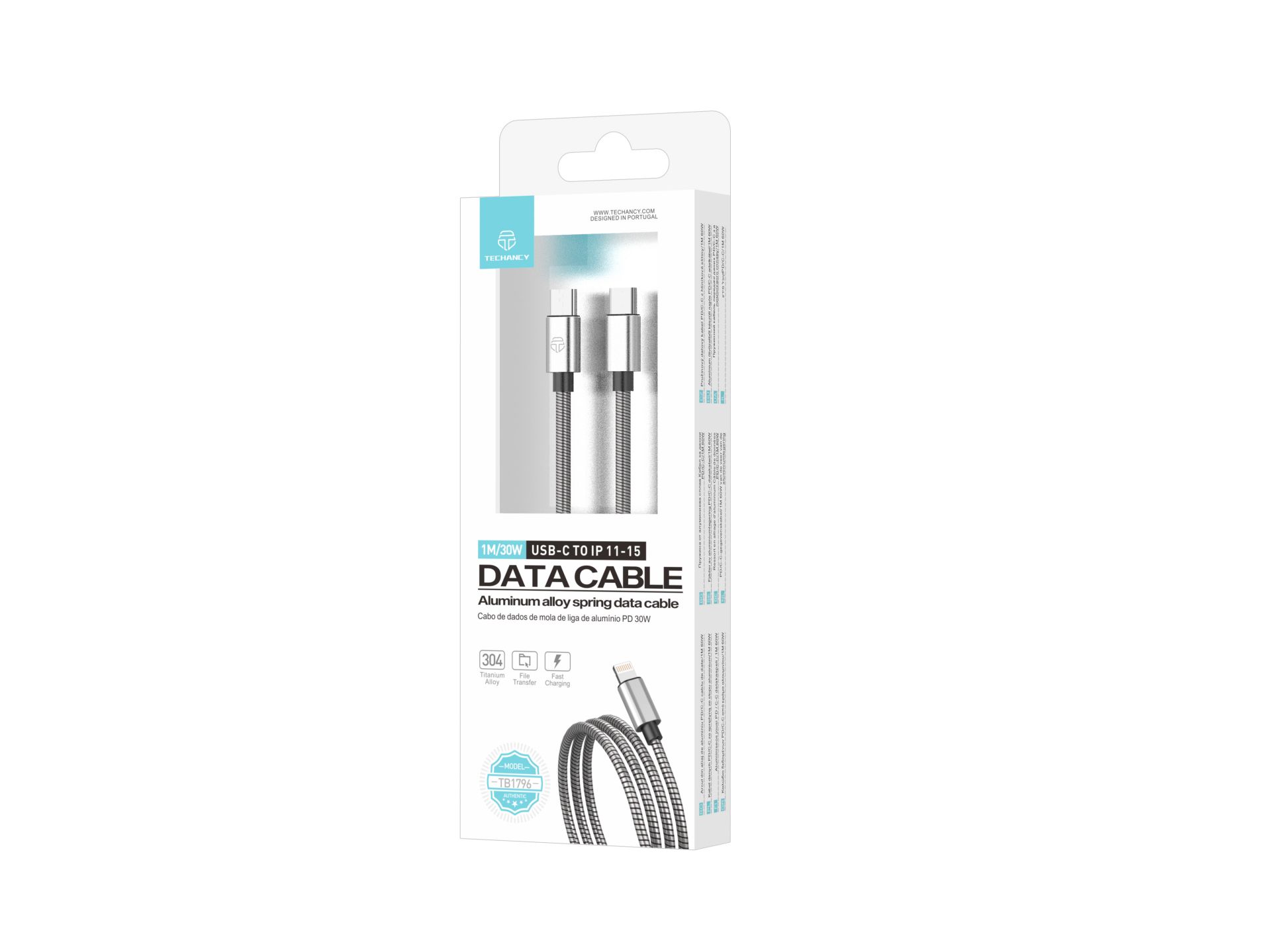 Techancy Usb-C To Usb-C Aluminium 60W 1M TB1796 Silver Techancy Usb-C To Usb-C Aluminium 60W 1M TB1796 Silver