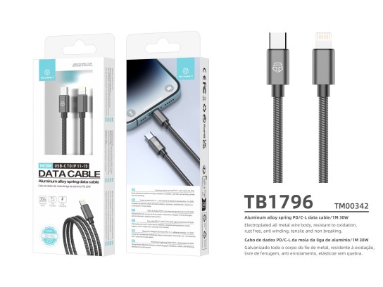 Techancy Cabo Usb -C Para Lightning Aluminio 30W 1M TB1796 Cinza Techancy Cabo Usb -C Para Lightning Aluminio 30W 1M TB1796 Cinza