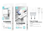 Techancy Cargador Con Cable Iphone 1A 1M 1Usb TA2798 Blanco