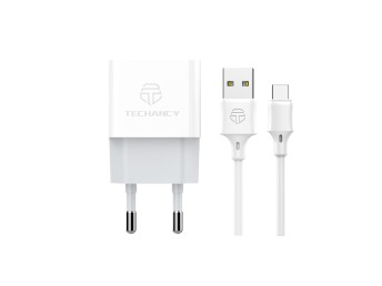 Techancy Cargador Con Cable Tipo-C 1A 1M 1Usb TA2800 Blanco