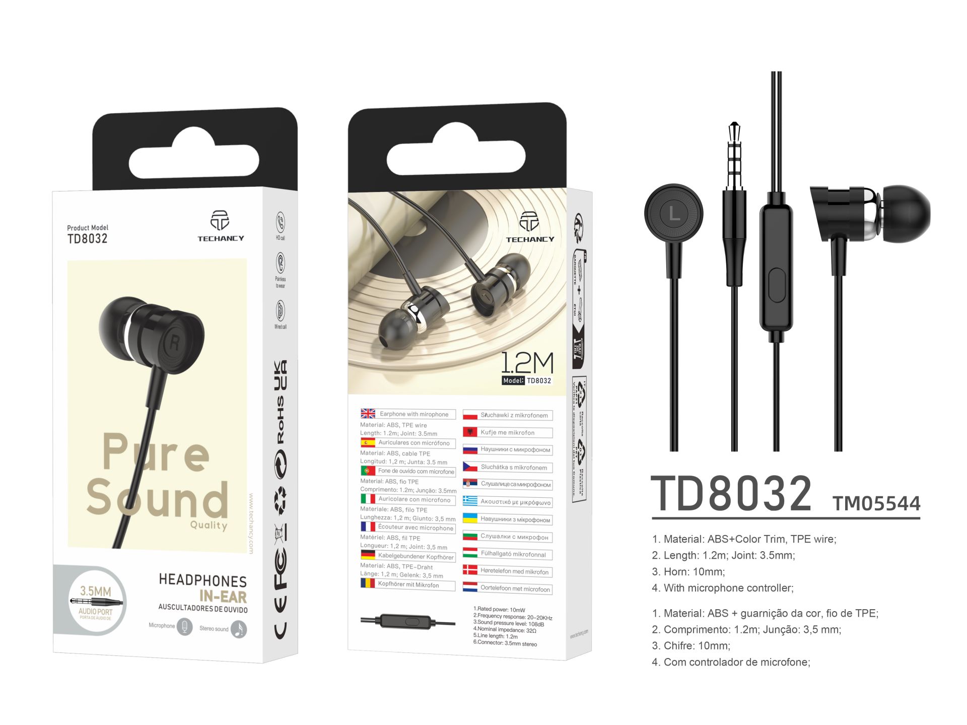 Techancy Auriculares de 3,5 mm TD8032 Negros Techancy Auriculares de 3,5 mm TD8032 Negros