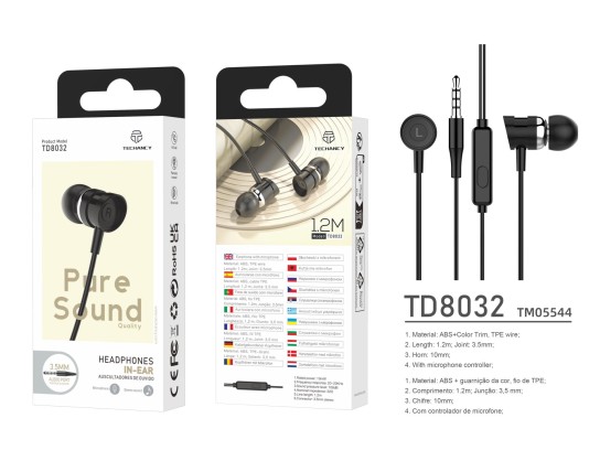 Techancy Auriculares de 3,5 mm TD8032 Negros Techancy Auriculares de 3,5 mm TD8032 Negros