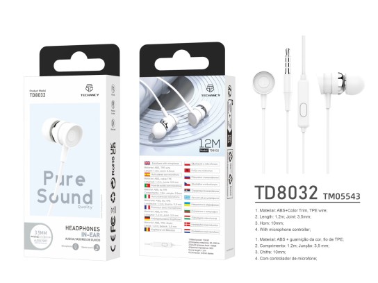 Techancy Earphones 3.5Mm TD8032 White