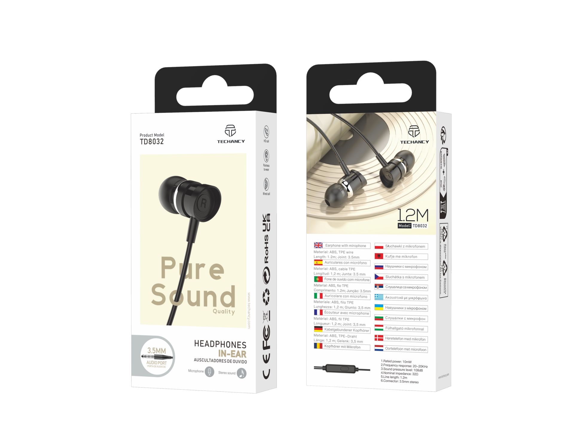 Techancy Auriculares de 3,5 mm TD8032 Negros Techancy Auriculares de 3,5 mm TD8032 Negros