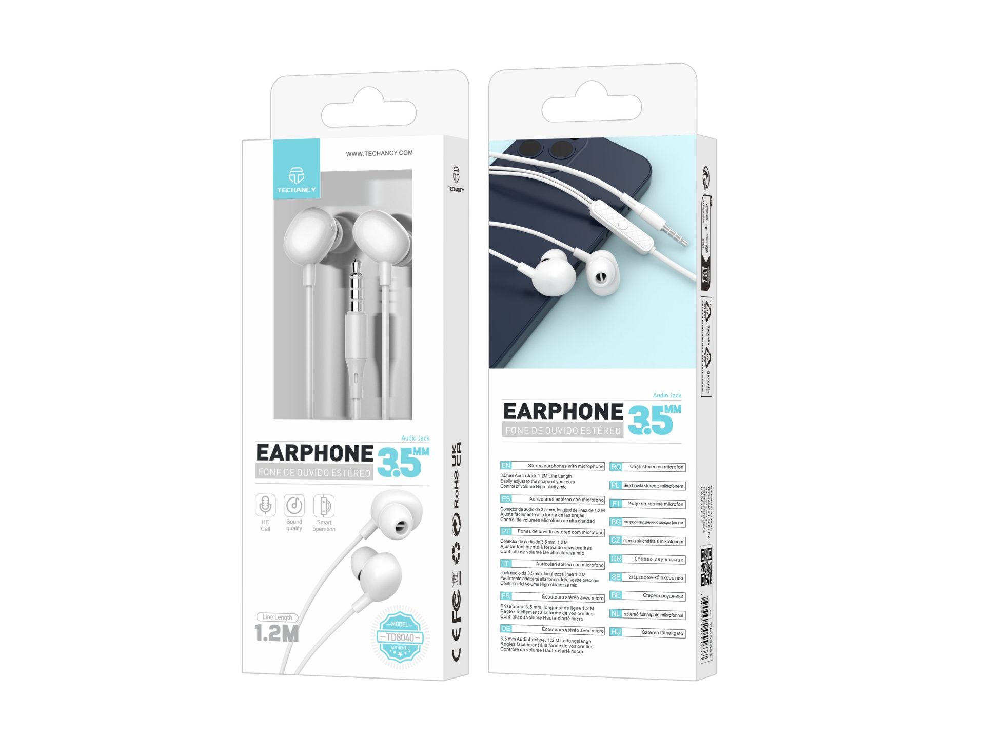 Auriculares con cable Techancy (Inear-Micrófonos-Blanco) TD8040 Auriculares con cable Techancy (Inear-Micrófonos-Blanco) TD8040