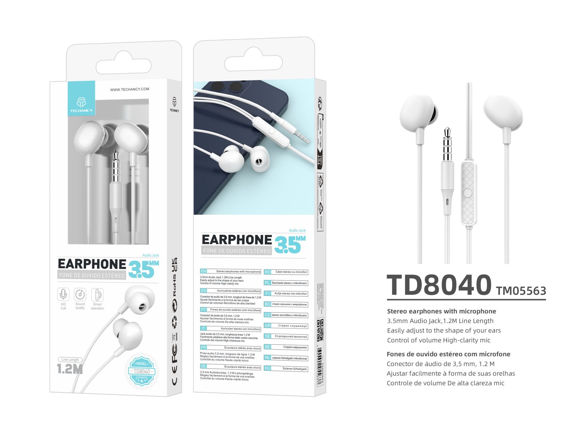 Auriculares con cable Techancy (Inear-Micrófonos-Blanco) TD8040 Auriculares con cable Techancy (Inear-Micrófonos-Blanco) TD8040
