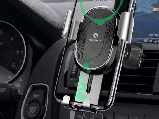Techancy Soporte Para Coche Con Cargador Inalámbrico 15W TF2795 Plata Techancy Soporte Para Coche Con Cargador Inalámbrico 15W TF2795 Plata