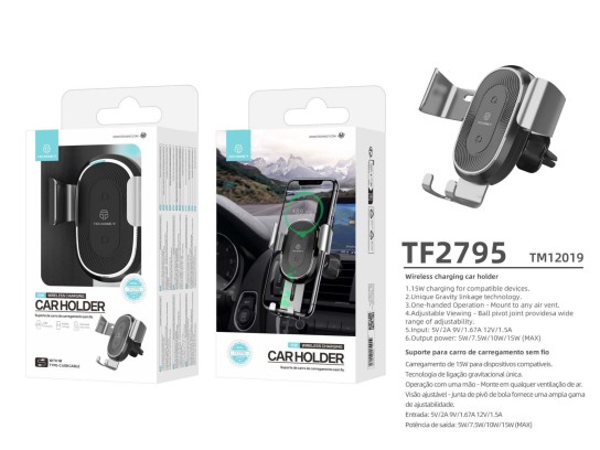 Techancy Soporte Para Coche Con Cargador Inalámbrico 15W TF2795 Plata Techancy Soporte Para Coche Con Cargador Inalámbrico 15W TF2795 Plata